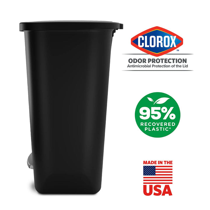 Glad 13 Gallon Trash Can | Plastic Kitchen Waste Bin with Odor Protection of Lid | Hands Free with Step On Foot Pedal and Garbage Bag Rings, 13 Gallon, White