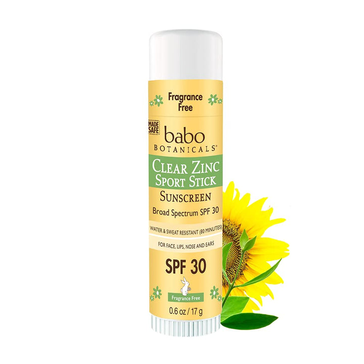 Babo Botanicals Sheer Zinc Mineral Sunscreen Sport Stick SPF30- Natural Zinc Oxide- Shea Butter- Fragrance-Free - Water Resistant - Made Safe Certified Fragrence free