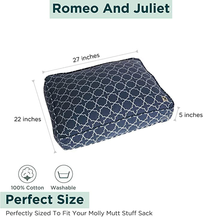 Molly Mutt Small Dog Bed Cover - Romeo & Juliet Print - Measures 22X27X5 - 100% Cotton - Durable - Breathable - Sustainable - Machine Washable Dog Bed Cover (Dd35Aa)