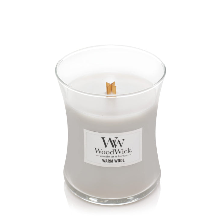 WoodWick Warm Wool Hourglass Candle, 9.7 oz., Medium, Fall Candle with Crackling Wick For Smooth Burn, Aromatherapy Soy Wax Blend WoodWick Medium - Single Pour