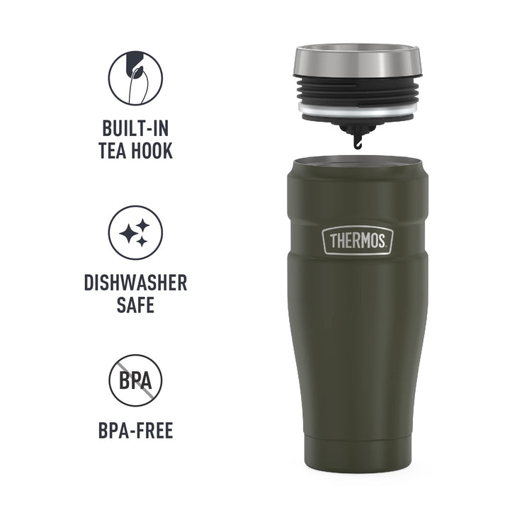 THERMOS Stainless King Vacuum-Insulated Travel Tumbler, 16 Ounce, Matte Green