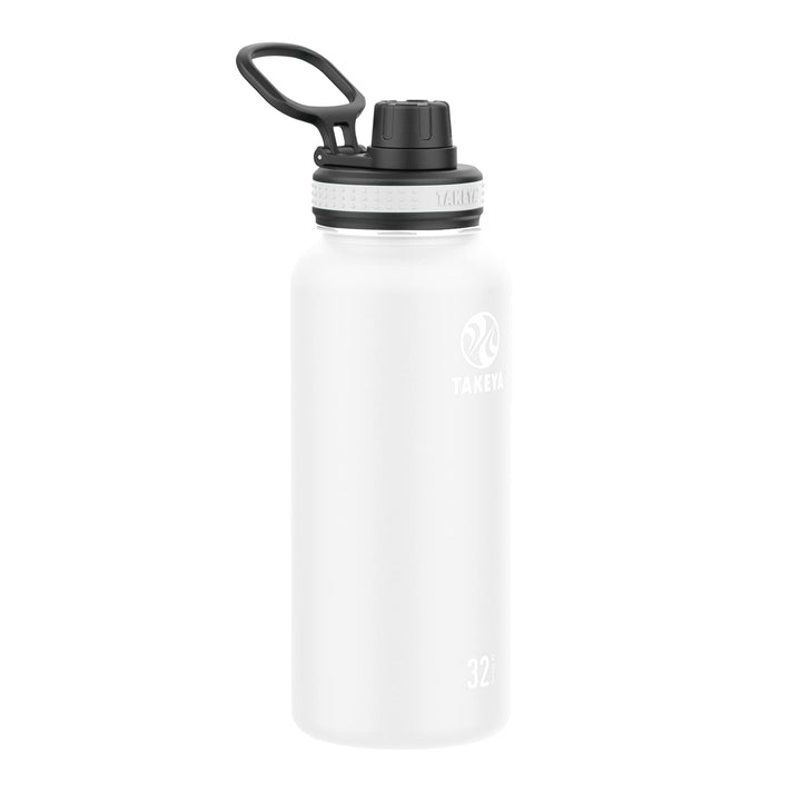 Takeya Originals 32 oz Vacuum Insulated Stainless Steel Water Bottle with Straw Lid, White