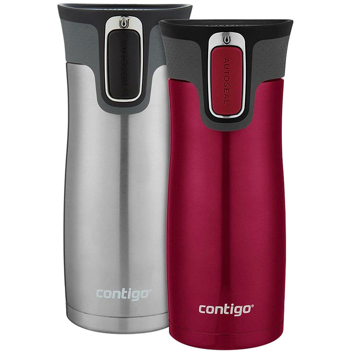 Contigo West Loop Stainless Steel Vacuum-Insulated Travel Mug with Spill-Proof Lid, Keeps Drinks Hot up to 5 Hours and Cold up to 12 Hours, 16oz 2-Pack, Very Berry & Steel