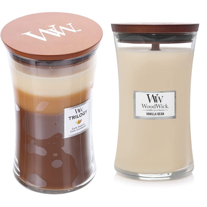 WoodWick Café Sweets Large Hourglass Trilogy Candle & Woodwick Vanilla Bean Large Hourglass Candle