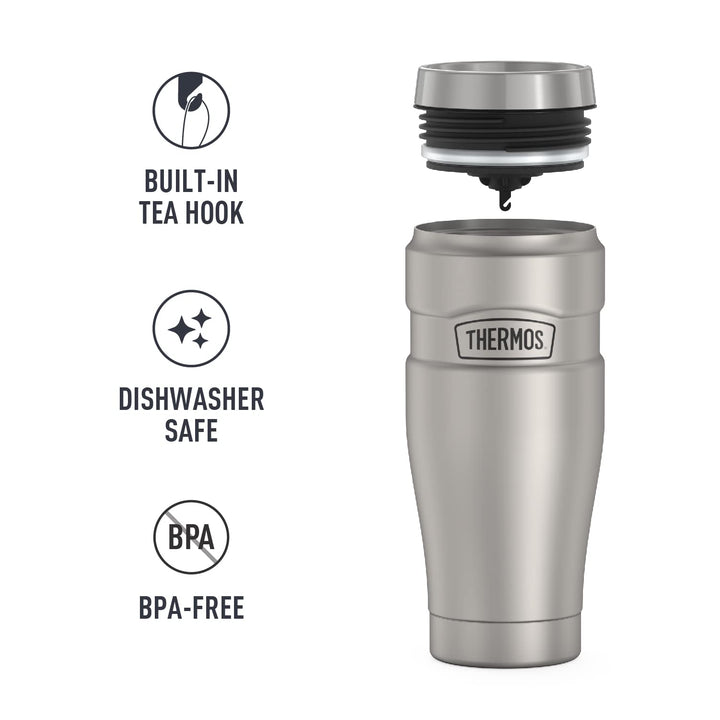 THERMOS Stainless King Vacuum-Insulated Travel Tumbler, 16 Ounce, Matte Steel