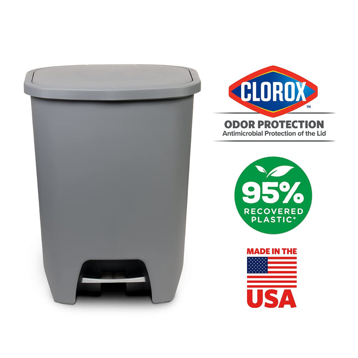 Glad 13 Gallon Trash Can | Plastic Kitchen Waste Bin with Odor Protection of Lid | Hands Free with Step On Foot Pedal and Garbage Bag Rings, 13 Gallon, White