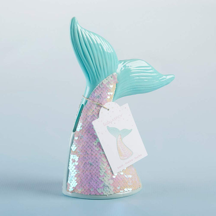 Baby Aspen Reversible Sequin Mermaid Tail Porcelain Piggy Bank, Baby Room Decor, Coin Bank Baby Shower