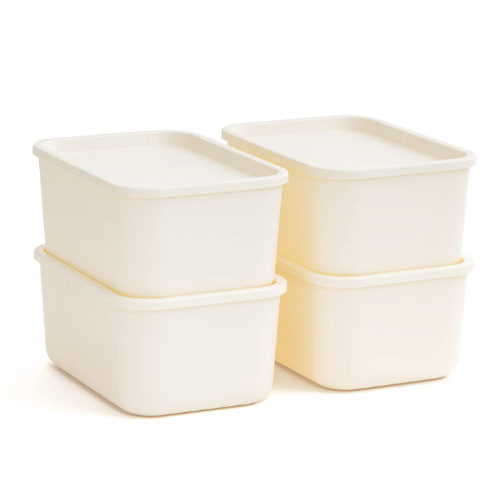 IRIS USA Plastic Modular Basket Bin & Lid, Combo (S/M/L), Stackable Lidded Storage Organizer Bins for-Kitchen-Bathroom and Bedroom, Off White Snap-on Lid