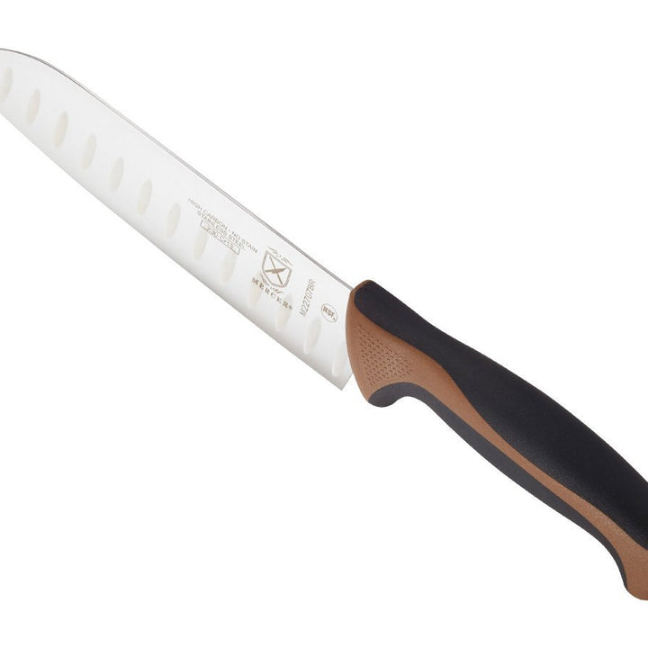 Mercer Culinary Brown Millennia Colors Handle, 7" Santoku Knife (Granton Edge) Granton Edge Santoku Knife 7" Santoku Knife (Granton Edge)