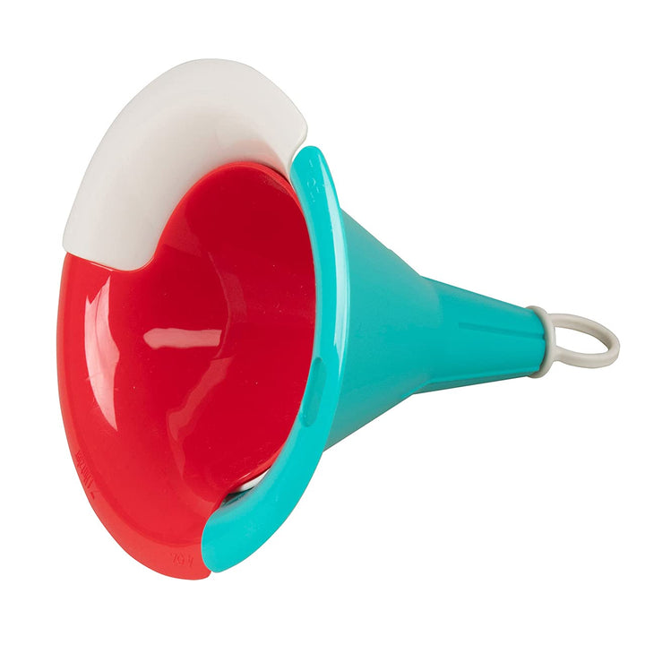 Hutzler Interlocking 3-Pc. Funnel Set: 4 oz, 5 oz, 7 oz, Red/White/Turquoise 4 oz, 5 oz, 7 oz.