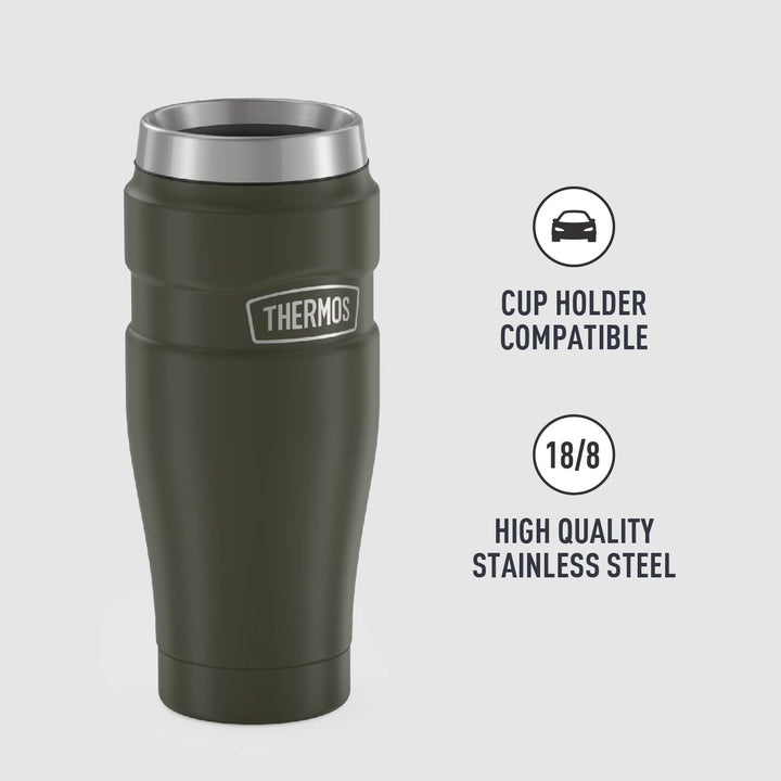 THERMOS Stainless King Vacuum-Insulated Travel Tumbler, 16 Ounce, Matte Green