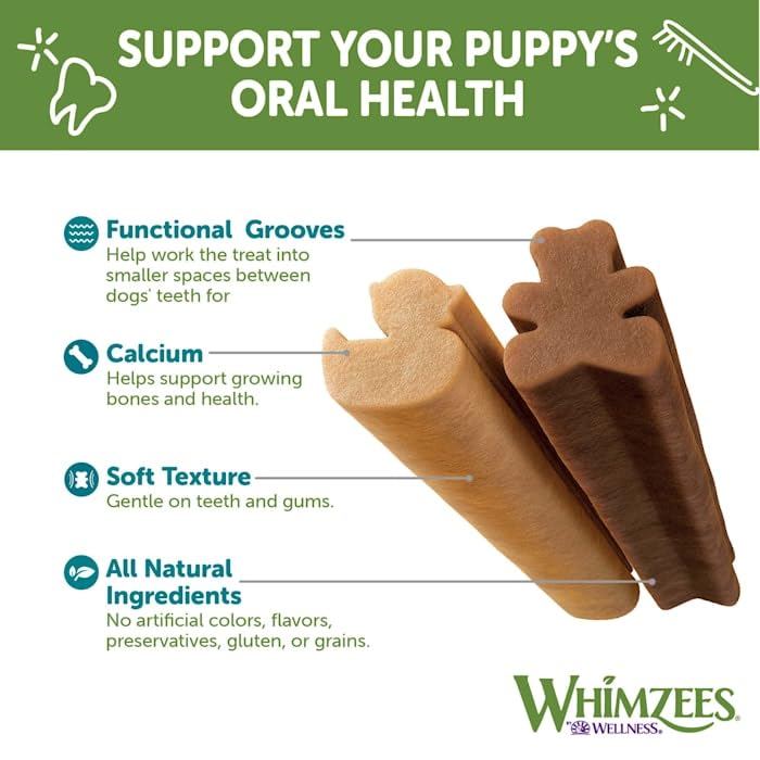 Whimzees by Wellness Dental Treats for Puppies, Natural, Grain Free, Helps to Clean Teeth, Freshen Breath, Reduce Tartar & Plaque, Longer Lasting Chew (M/L) Dental M/L 14 Count (Pack of 1)