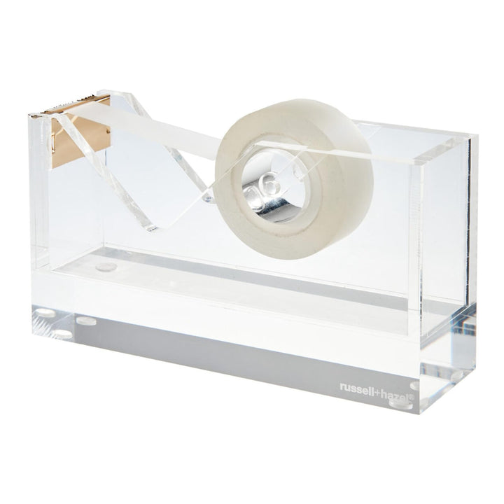 russell+hazel Acrylic Tape Dispenser, Clear with Gold-Toned Hardware, 1-13/16” x 6” x 3-3/8” (31734) Weighted Tape Dispenser