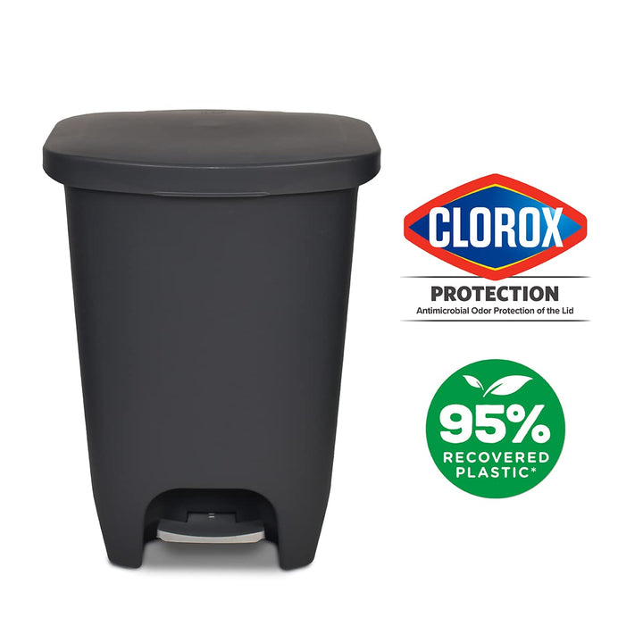 Glad 13 Gallon Trash Can | Plastic Kitchen Waste Bin with Odor Protection of Lid | Hands Free with Step On Foot Pedal and Garbage Bag Rings, 13 Gallon, White