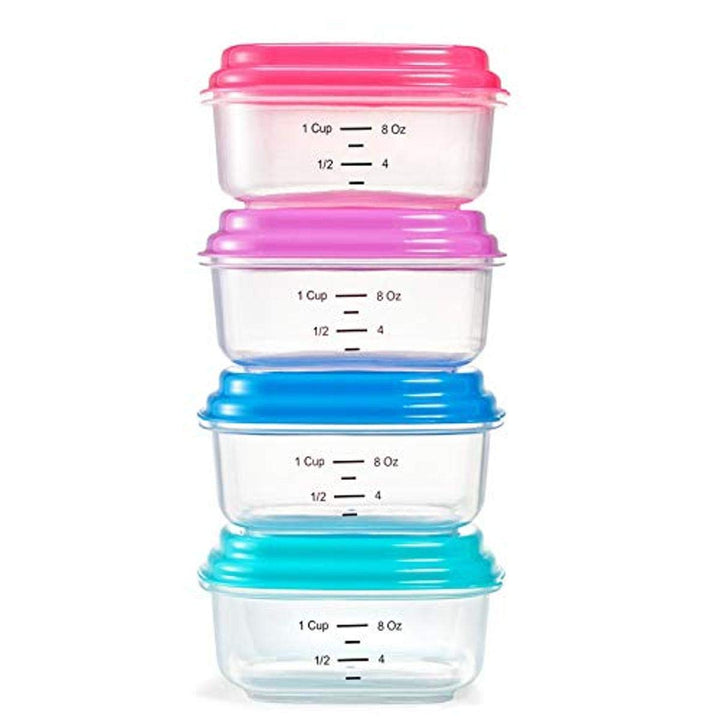 Fit & Fresh Small Plastic Containers With Lids 8 oz, Small Snack Containers With Lids For Adults and Kids, Reusable Leakproof Dressing and Condiment Containers With Multicolor Lids Snack ‘N Stack Container Set - 1 Cup