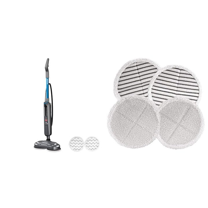 Bundle of BISSELL SpinWave SmartSteam Scrubbing Steam Mop with Rotating Mop Pads + Bissell 2124 Spinwave Mop Pad Kit Replacement Pads, White SpinWave SmartSteam + Replacement Mop Pads