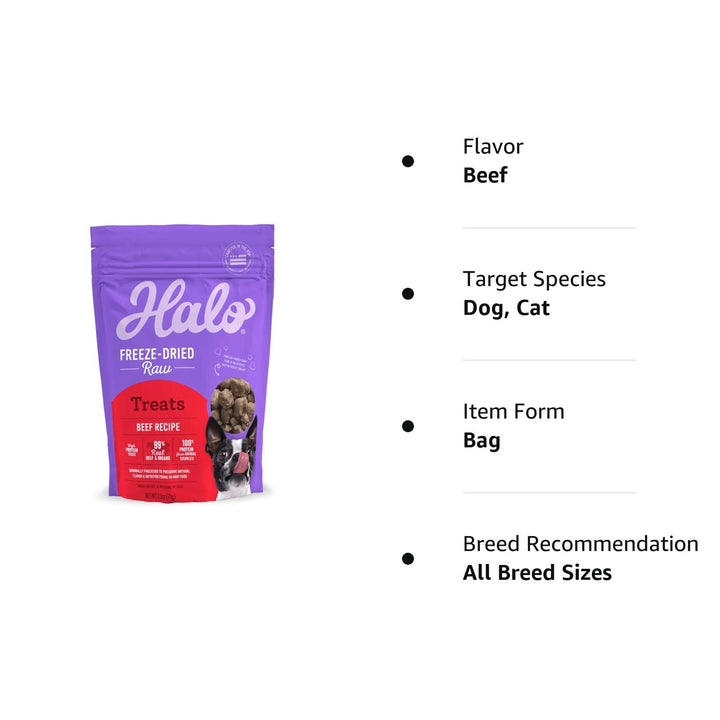 Halo Raw Freeze Dried Dog Treats, Beef Recipe, Dog Treats Pouch, All Life Stages, 2.5-OZ Pouch 2.5 Ounce (Pack of 1)