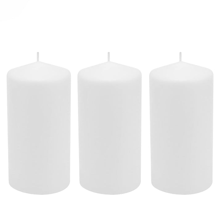 Stonebriar 3 Pack Tall 3 x 6 Inch 65 Hour Long Burning Unscented White Wax Pillar Candles 3x6 3.0