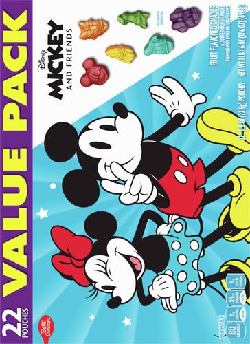 Mickey & Friends Fruit Flavored Snacks, Treat Pouches, Value Pack, Halloween Candy Alternative, 22 ct 22 Count (Pack of 1)