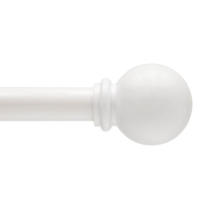 Kenney KN71703 Chelsea Ball End Standard Decorative Window Curtain Rod, 48-86" Adjustable Length, White Finish, 5/8" Diameter Steel Tube, 1-Pack 48-86"