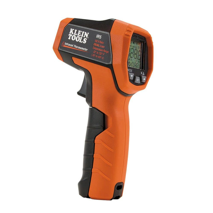 Klein Tools IR5 Dual Laser 12:1 Infrared Thermometer Digital Backlit & CL120VP Electrical Voltage Test Kit with Clamp Meter, Three Testers, Test Leads, Pouch and Batteries Thermometer+ Test Kit