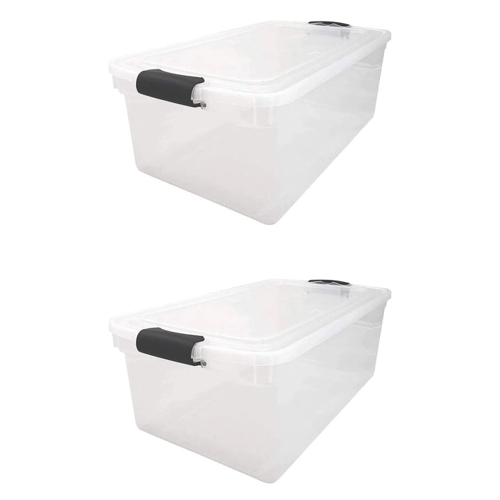 HOMZ 2 Pack Large Clear Plastic Storage Bins with Latching Lids, 112 Quart, Gray 112 QT (2 Pack)