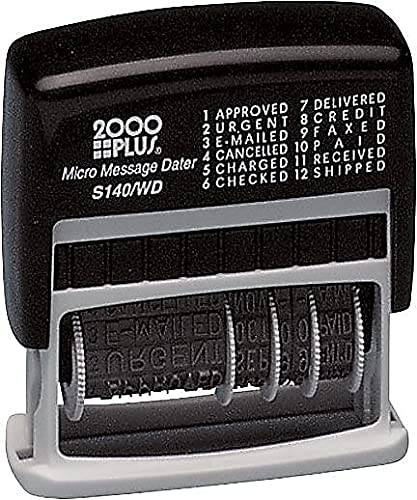 2000 PLUS 12-in-1 Self Inking Date and Message Stamp, for Business and Office, Black Ink (011090)