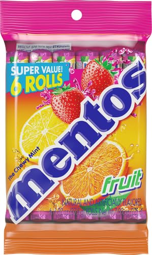 Mentos Halloween Trick or Treat Candy, Mint Chewy Roll, Fruit, Individually Wrapped Bulk Candy for Adults & Kids, Non-Melting, 14 Count (Pack of 6)