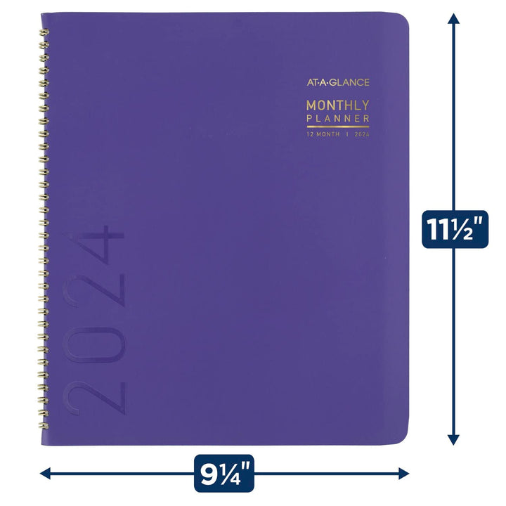 AT-A-GLANCE 2024 Monthly Planner, 9 x 11, Large, Monthly Tabs, Pocket, Faux Leather, Contemporary, Purple (70250X1424)