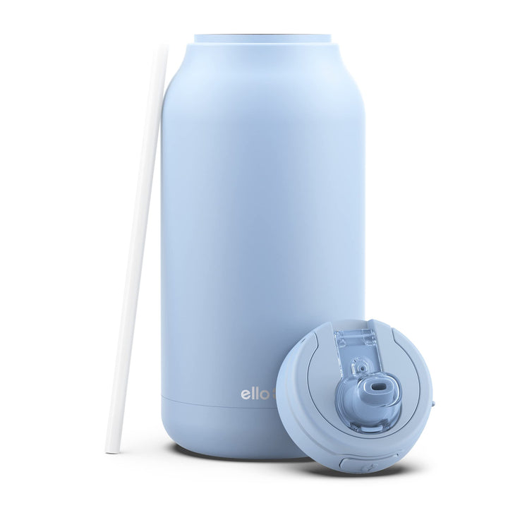 Ello Hydra 64oz Half Gallon Vacuum Insulated Stainless Steel Jug with Locking, Leak-Proof Lid and Soft Silicone Straw, Metal Reusable Water Bottle, Keeps Cold All Day Halogen Blue Thermos