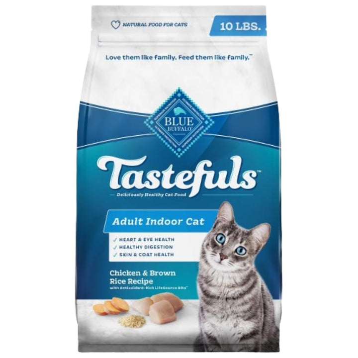 Blue Buffalo Tastefuls Natural Dry Food for Adult Indoor Cats, Chicken & Brown Rice Recipe, 10-lb. Bag 10 Pound (Pack of 1)