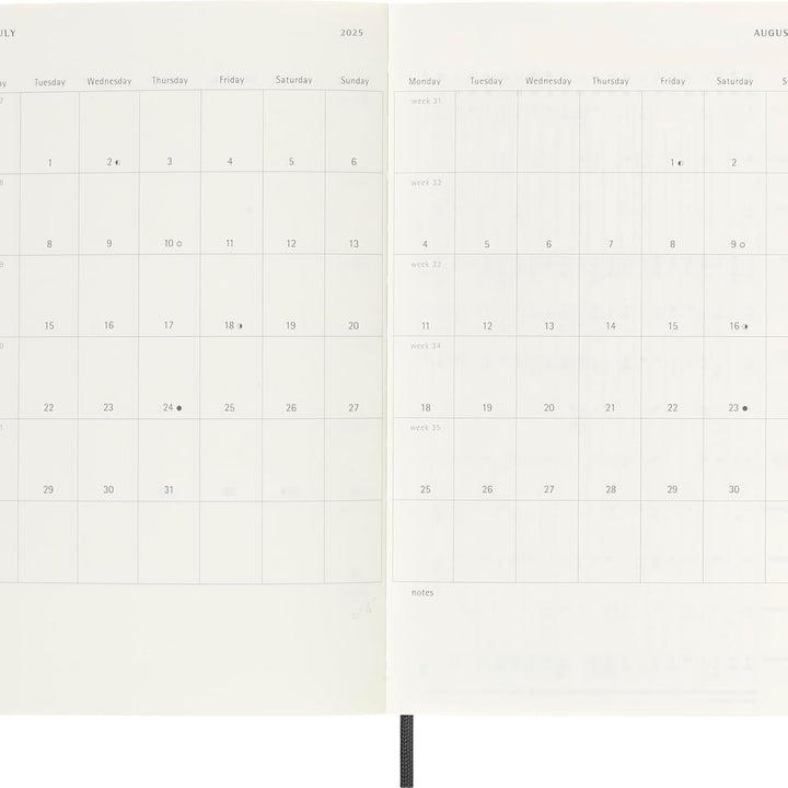 Moleskine Classic 12 Month 2025 Monthly Planner, Soft Cover, XL (7.5" x 9.75"), Black, 128 pages