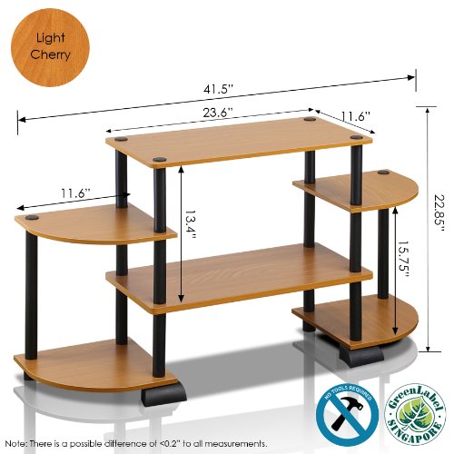 Furinno Turn-S-Tube Wide TV Entertainment Center, Sonoma Oak/White, 47. 25x13. 4x15. 9 4-Tiers with Round Corner