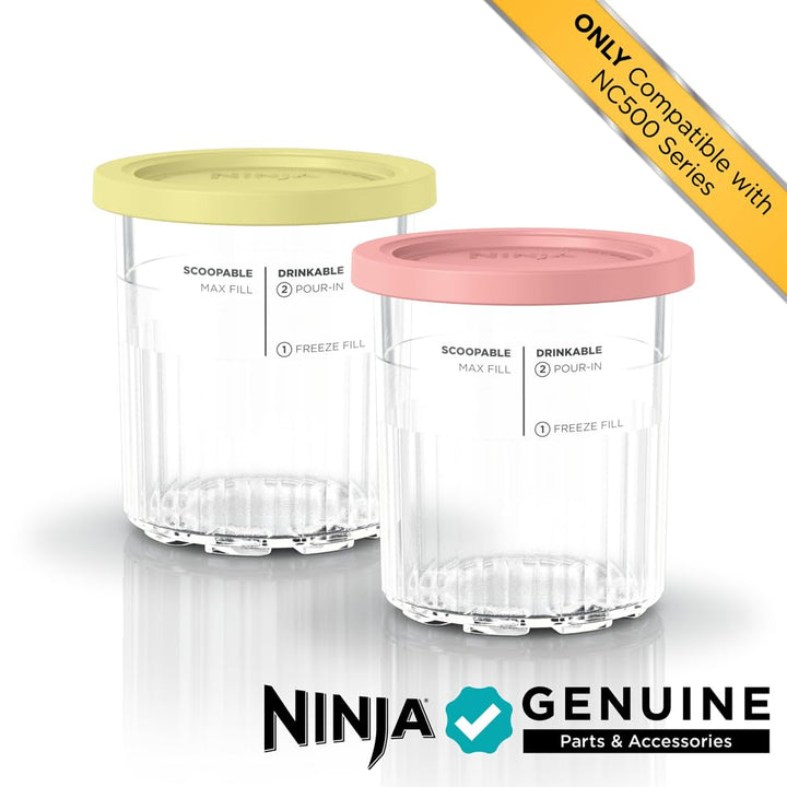 Ninja Creami Deluxe Pints 2 Pack, Compatible with NC500 Series Creami Deluxe Ice Cream Makers, Genuine Ninja Pint, BPA-Free & Dishwasher Safe, Color Lids, 1 Pint Each, Clear/Coral/Yellow, XSKPNTLD2?