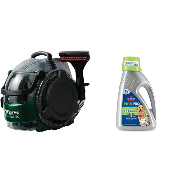 Bissell Little Green Pro Commercial Spot Cleaner BGSS1481 & BISSELL Professional Pet Urine Eliminator + Oxy Carpet Cleaning Formula, 48 oz, 1990, 48 Ounce Cleaner + Cleaning Formula