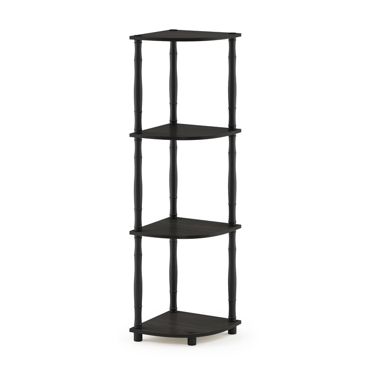 Furinno Turn-N-Tube 4-Tier Corner Display Rack Multipurpose Shelving Unit, Dark Brown Grain/Black 4-Tier Round Tube