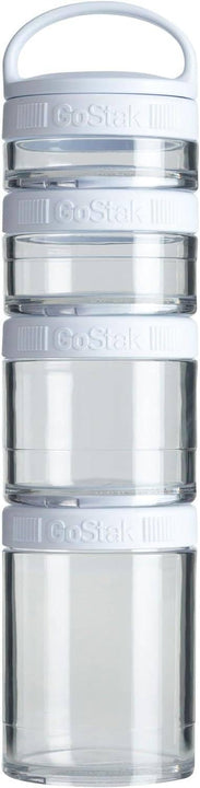 BlenderBottle GoStak Food Storage Containers for Protein Powder, Healthy Snacks, and Portion Control, 4-Piece Starter Pak, White