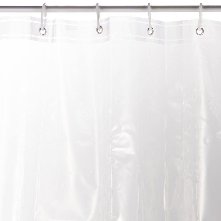 Basics Water Resistant 8-Gauge PEVA Shower Curtain Liner with Bottom Magnets and Plastic Hooks, 72"L x 72"W, Clear 72" x 72" PEVA with Magnets