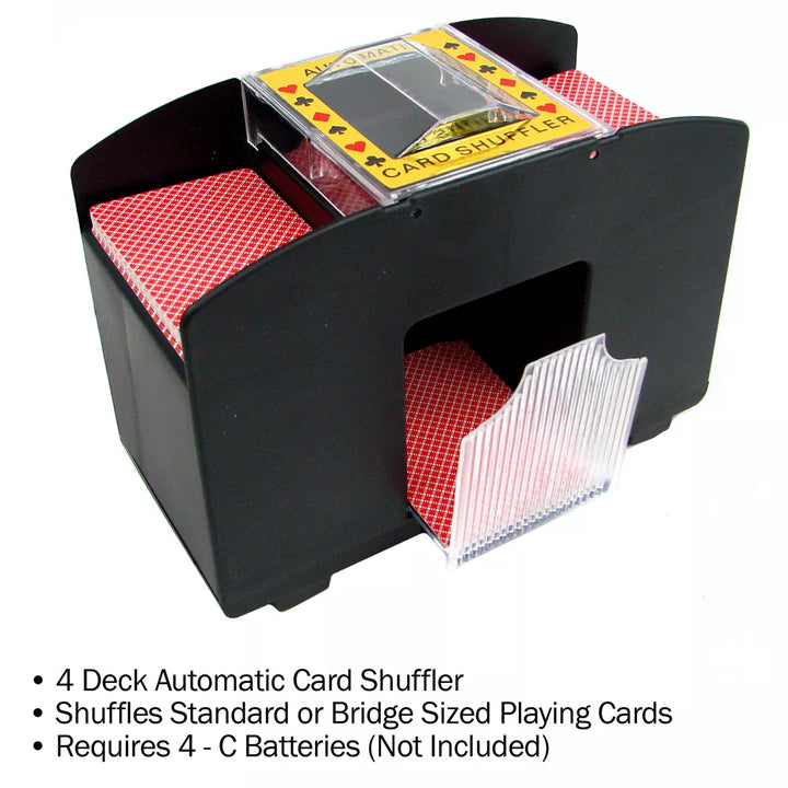 Trademark Poker Automatic Card Shuffler – Battery-Operated 4-Deck Playing Card Dispenser - Black