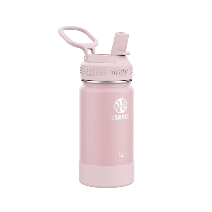 Takeya Actives Kids 14 oz Vacuum Insulated Stainless Steel Water Bottle with Straw Lid, Blush