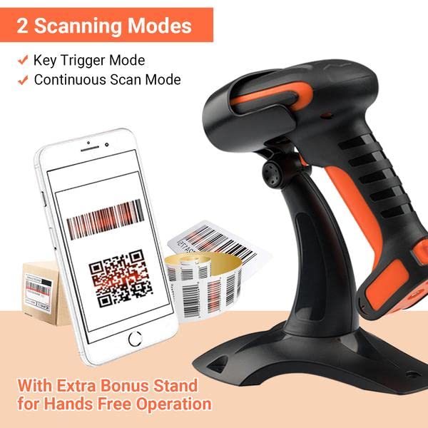 Tera Pro (Extreme Performance) Industrial Wireless Barcode Scanner 2D QR 1D Bar Code Reader 2.4G Wireless 2500mAh Compatible with Bluetooth Drop Resistant for Windows Mac Android iOS Model 8100 Orange