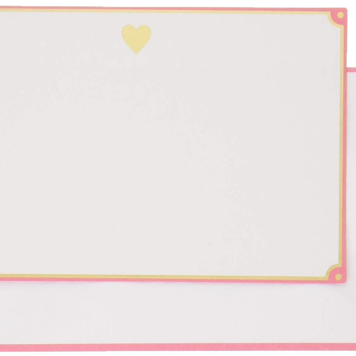 Graphique Gold Heart Flat Notes – Note Card Stationery with Adorable Soft Pink Border and Printed Gold Heart, 50 Note Cards and Matching Envelopes for Thank You Notes and Invitations, 5.625" x 3.5"