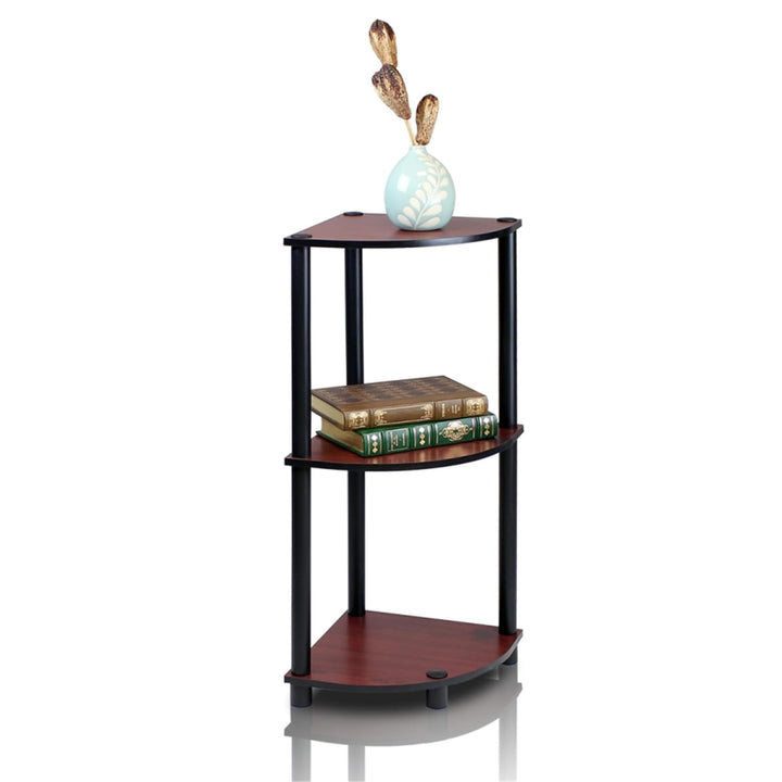 Furinno Turn-N-Tube 4-Tier Corner Display Rack Multipurpose Shelving Unit, Dark Brown Grain/Black 4-Tier Round Tube