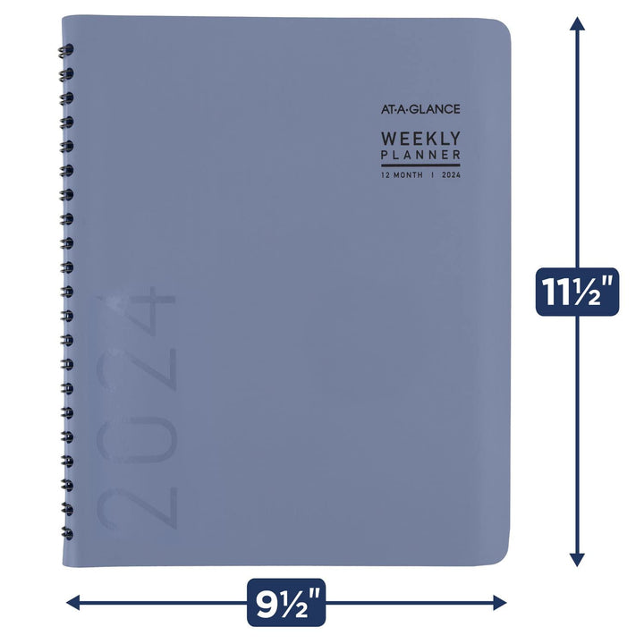 AT-A-GLANCE 2024 Weekly & Monthly Planner, 8-1/4" x 11", Large, Monthly Tabs, Faux Leather, Contemporary Lite, Slate Blue (70940X2024)