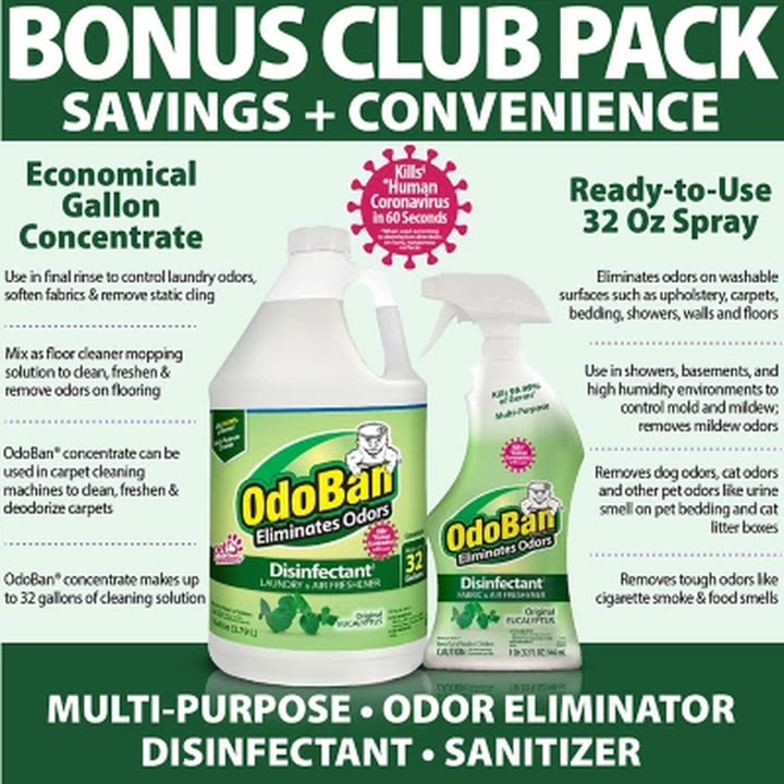 Odoban Disinfectant & Odor Eliminator, Eucalyptus 1 Gal. Concentrate + 32 Oz. Ready-To-Use Spray