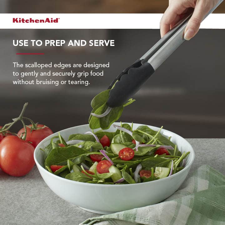 KitchenAid Silicone Tipped Stainless Steel Tongs, 12 Inch, Black