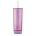 Ello Monterey Double Walled Insulated Plastic Tumbler with Straw and Built-in Coaster, BPA Free, 24oz Lilac