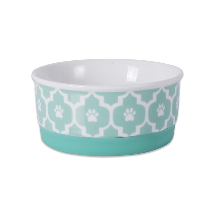 Bone Dry Lattice Pet Bowl, Removable Silicone Ring Creates Non-Slip Bottom for Secure Feeding & Less Mess, Microwave & Dishwasher Safe, Small Set, 4.25x2", Aqua, 2 Count Small Round (2)