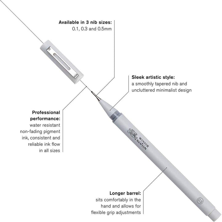 Winsor & Newton Fineliner Fine Point Pen, 0.1mm Tip, Cool Grey 0.1 mm Tip