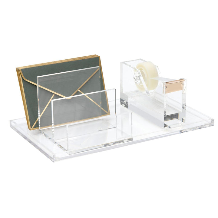 russell+hazel Acrylic Tape Dispenser, Clear with Gold-Toned Hardware, 1-13/16” x 6” x 3-3/8” (31734) Weighted Tape Dispenser